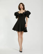 Crepe Godet Hem Mini Dress With Faille Ruffle